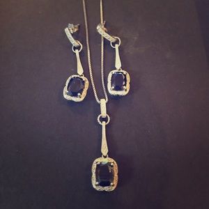 Zales blue sapphire pendant and earrings